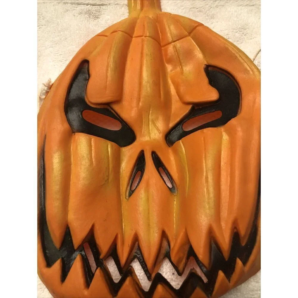 Vintage Pumpkin Ghoul Rubber Halloween Mask Sculpted Face with String Tie